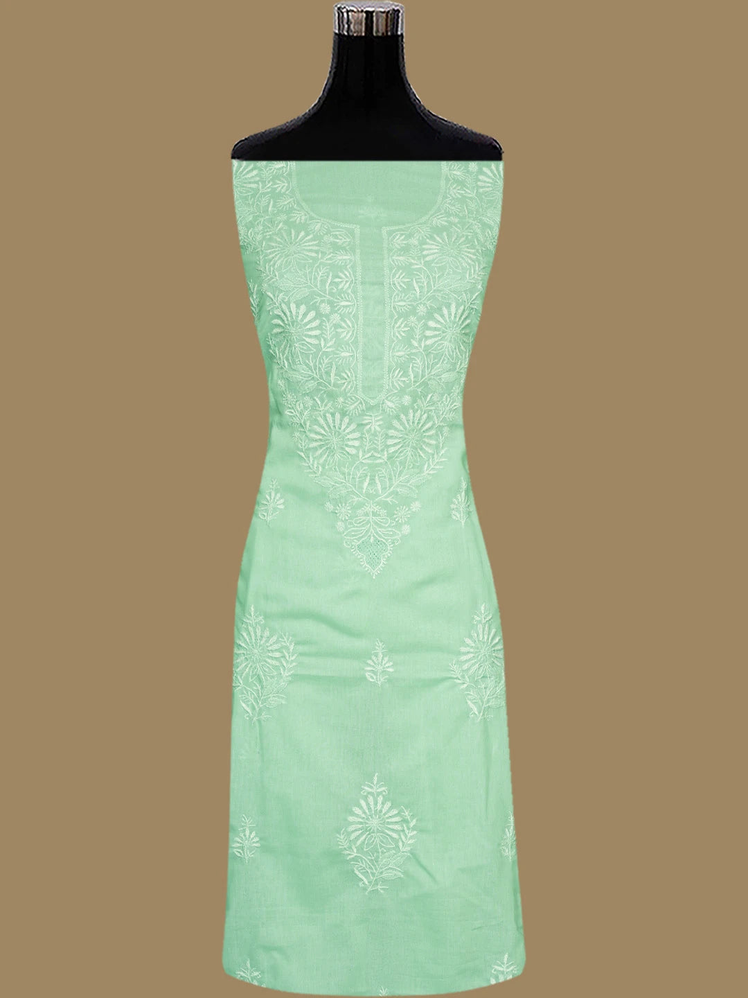 Ada Hand Embroidered Sea Green Cotton Lucknowi Chikankari Unstitched Suit Piece 01A762956