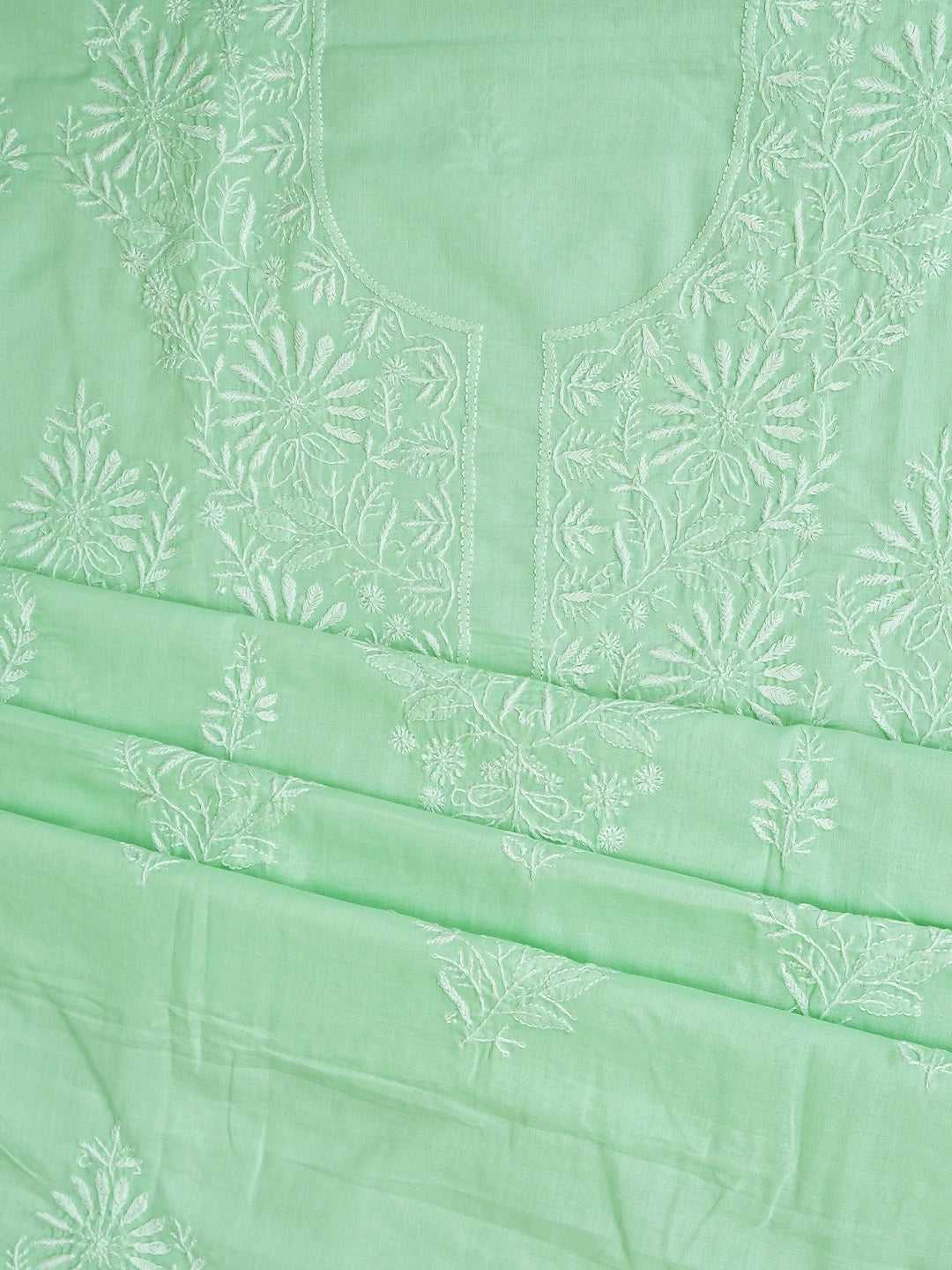Ada Hand Embroidered Sea Green Cotton Lucknowi Chikankari Unstitched Suit Piece 01A762956