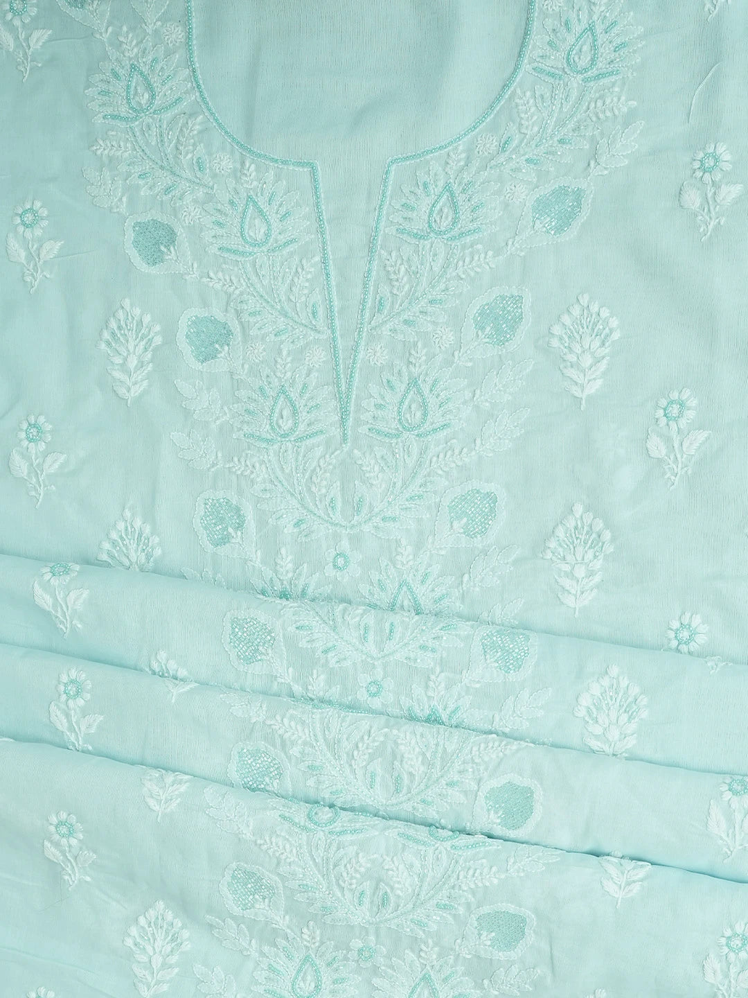 Ada Hand Embroidered Light Blue Cotton Lucknowi Chikankari Unstitched Suit Piece 01A767223