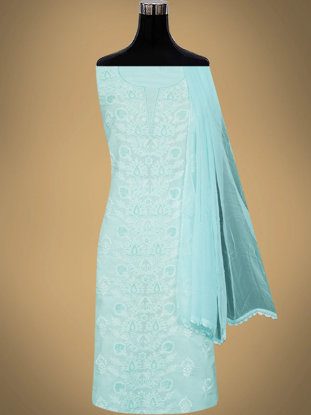 Ada Hand Embroidered Light Blue Cotton Lucknowi Chikankari Unstitched Suit Piece 01A767223