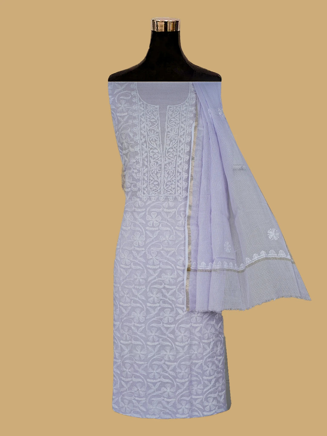 Ada Hand Embroidered Mauve Kota Lucknowi Chikankari Unstitched Kurta Dupatta Set 01A669963