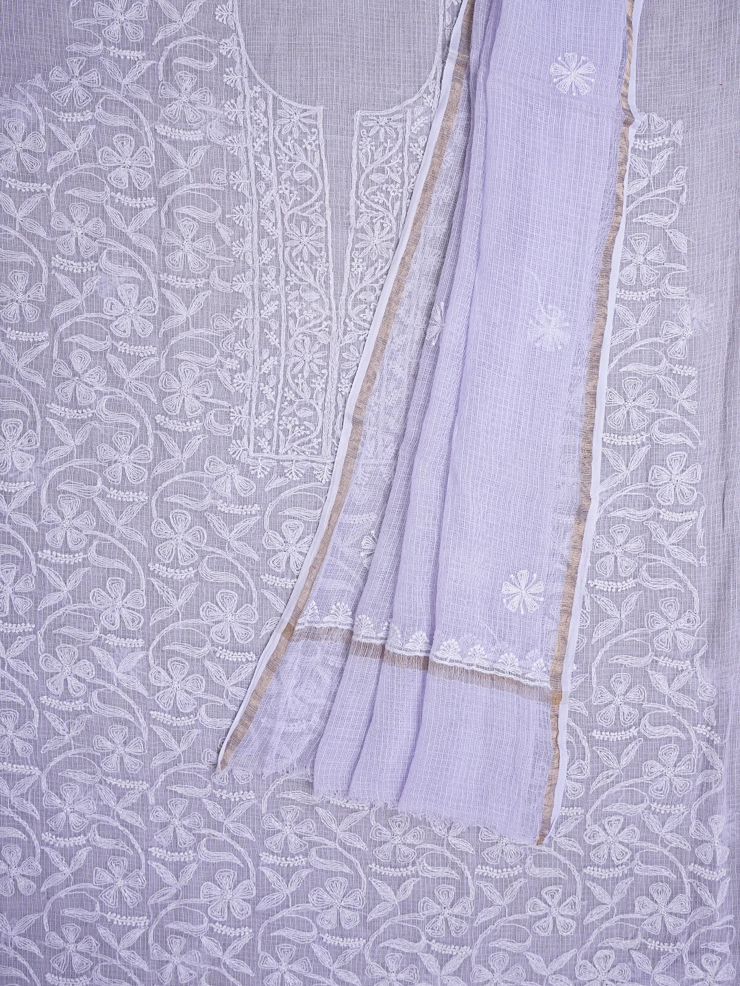 Ada Hand Embroidered Mauve Kota Lucknowi Chikankari Unstitched Kurta Dupatta Set 01A669963