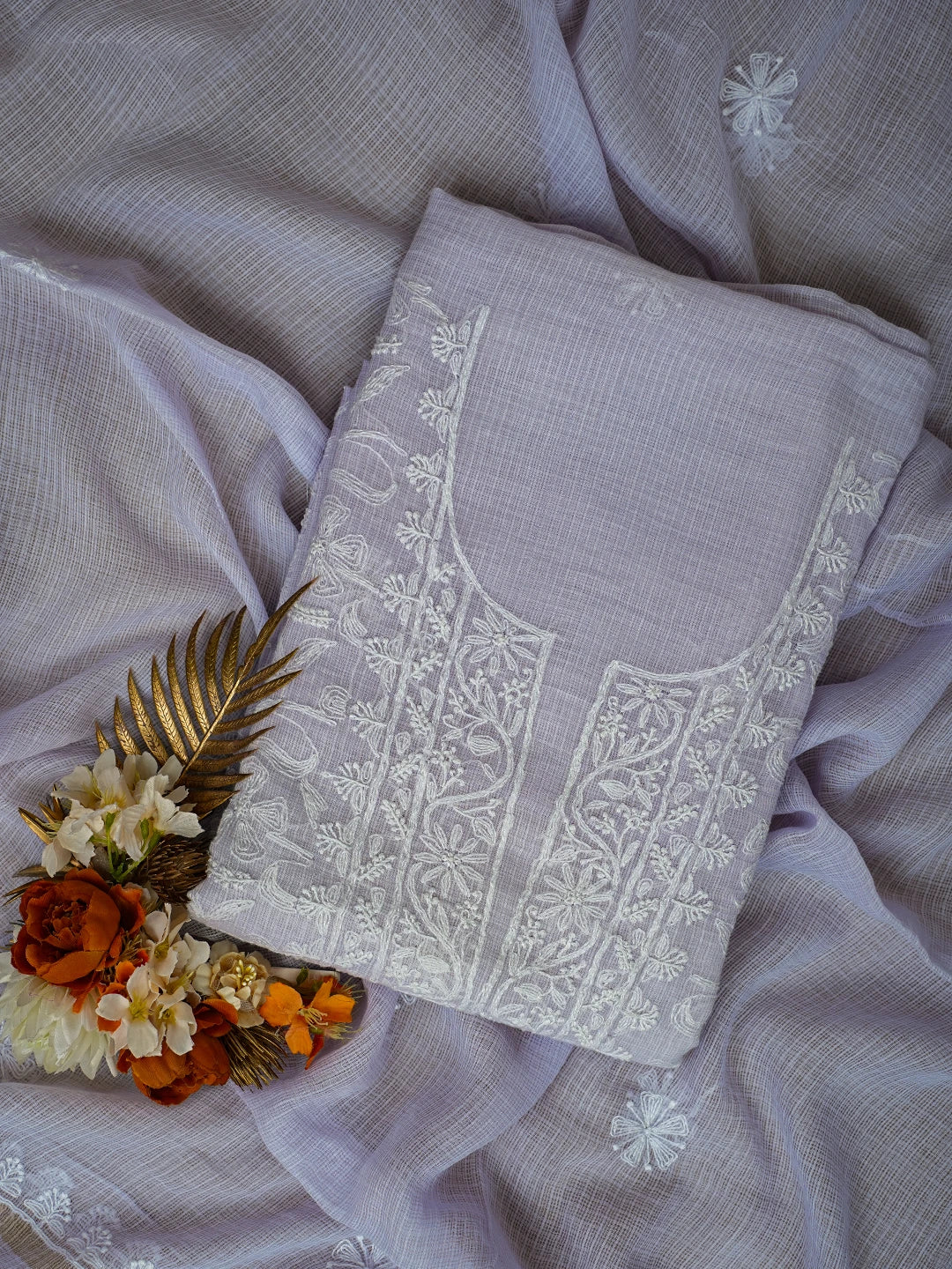 Ada Hand Embroidered Mauve Kota Lucknowi Chikankari Unstitched Kurta Dupatta Set 01A669963