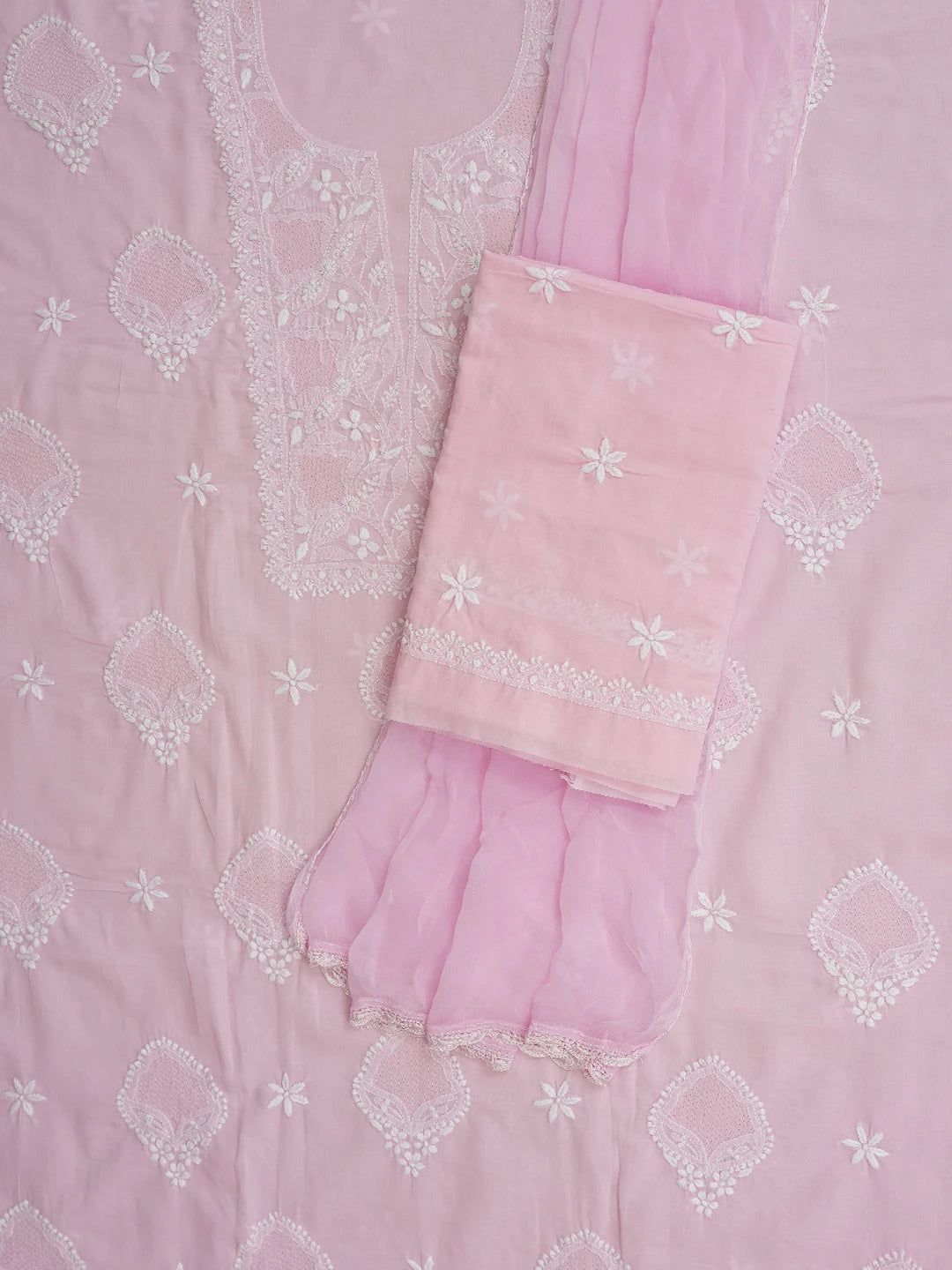 Ada Hand Embroidered Pink Cotton Lucknowi Chikankari Unstitched Suit Piece 01A762973