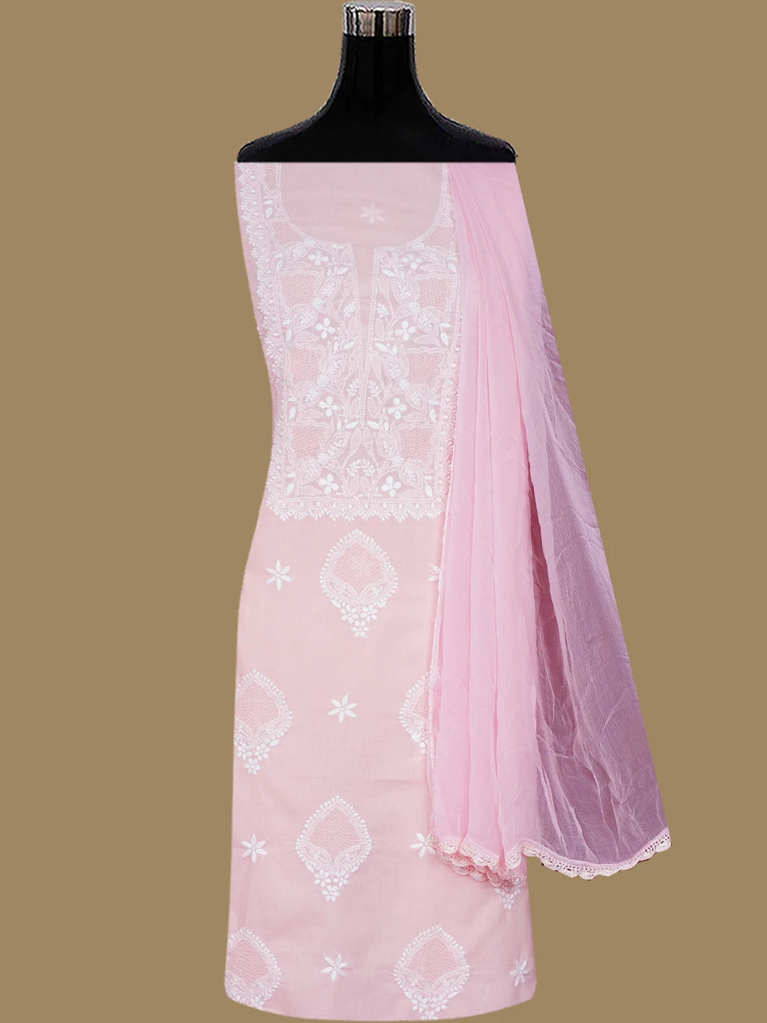 Ada Hand Embroidered Pink Cotton Lucknowi Chikankari Unstitched Suit Piece 01A762973
