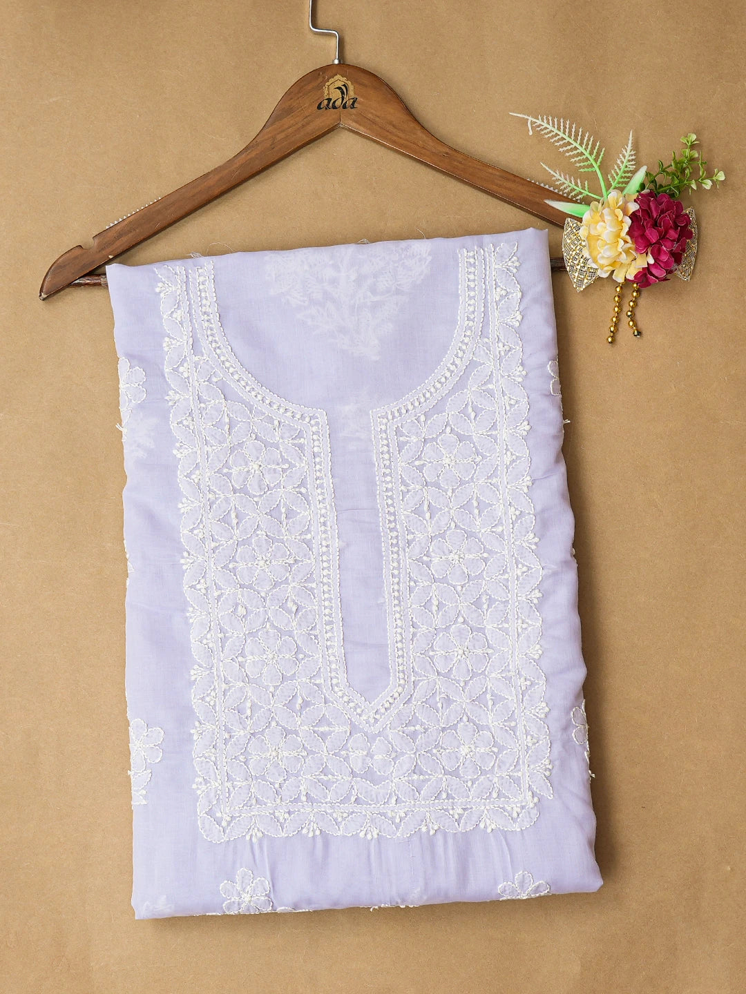 Ada Hand Embroidered Mauve Cotton Lucknowi Chikankari Unstitched Kurta Piece 01A772820