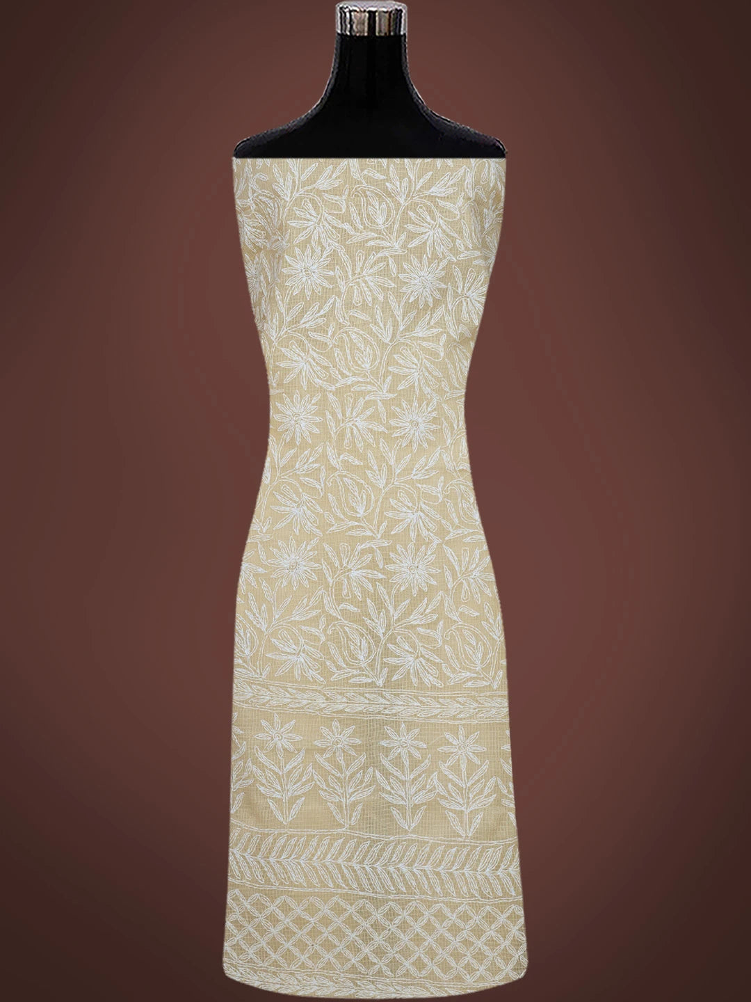 Ada Hand Embroidered Fawn Kota Lucknowi Chikankari Unstitched Kurta Dupatta Set 01A751303