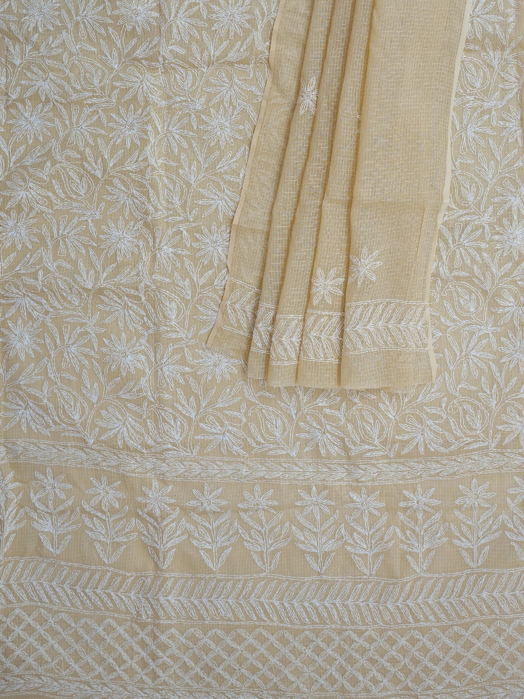 Ada Hand Embroidered Fawn Kota Lucknowi Chikankari Unstitched Kurta Dupatta Set 01A751303