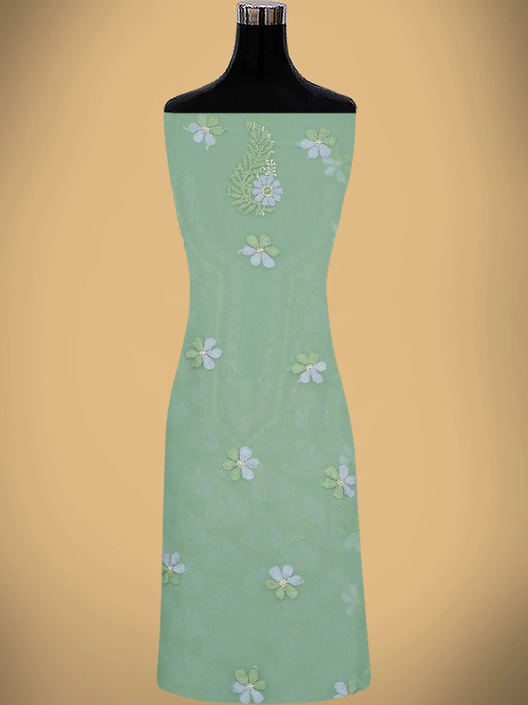 Ada Hand Embroidered Olive Green Georgette Lucknowi Chikankari Unstitched Suit Piece 01A758423