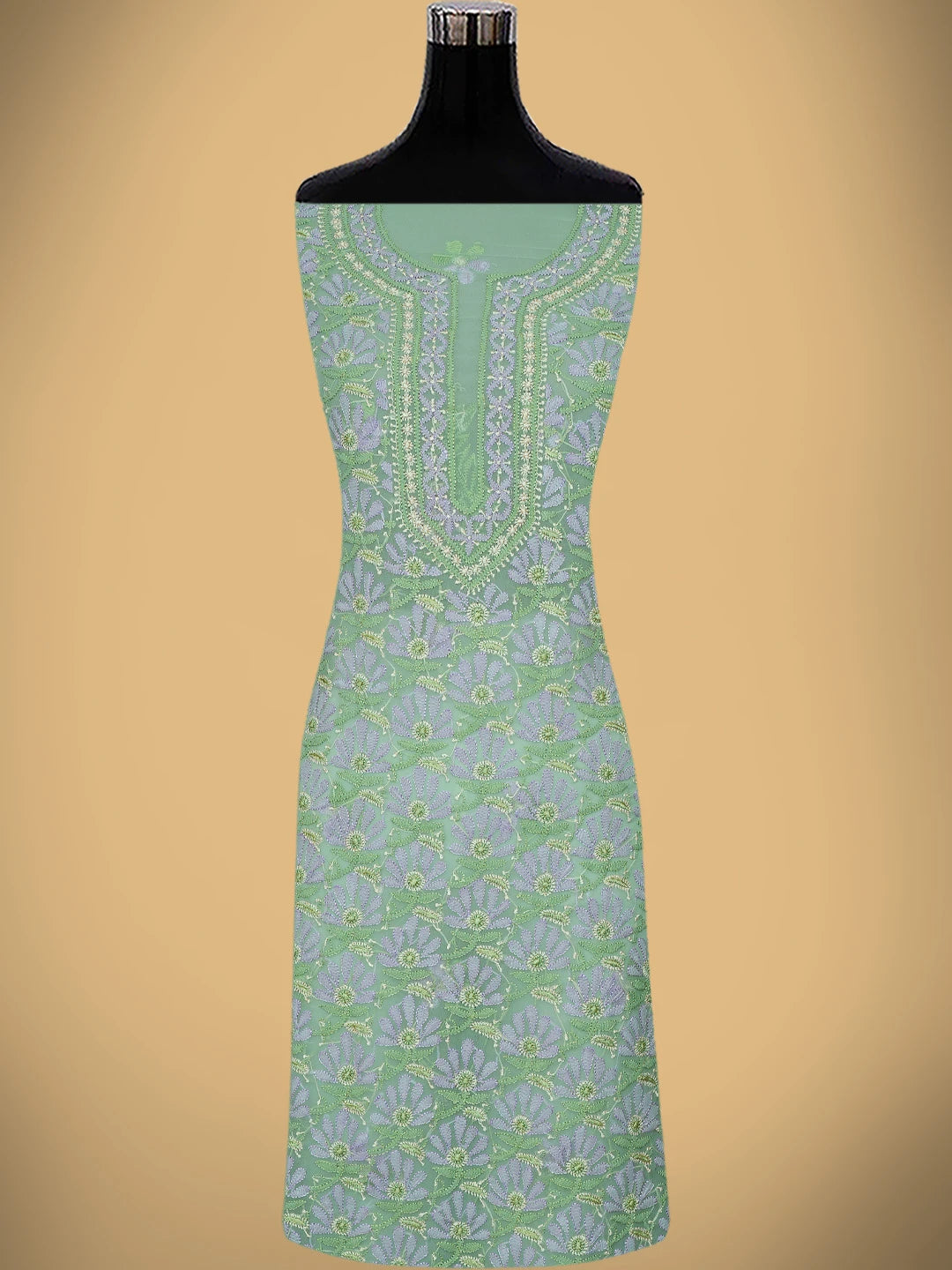 Ada Hand Embroidered Olive Green Georgette Lucknowi Chikankari Unstitched Suit Piece 01A758423