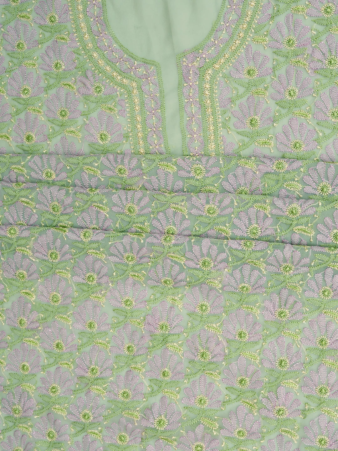 Ada Hand Embroidered Olive Green Georgette Lucknowi Chikankari Unstitched Suit Piece 01A758423