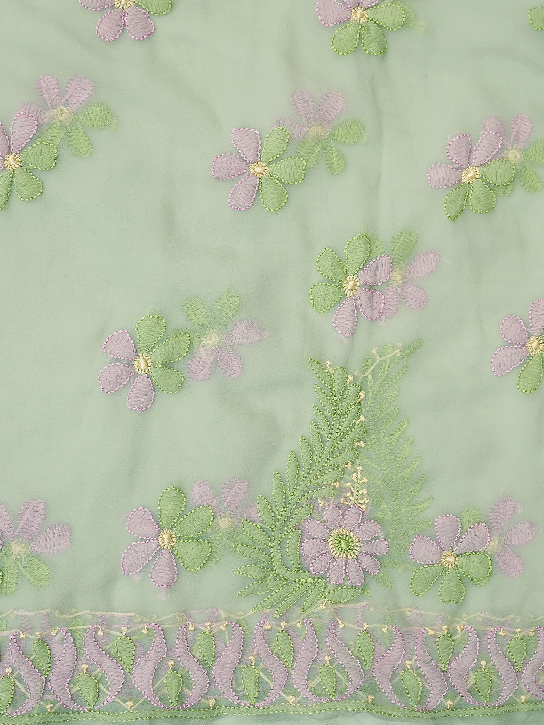Ada Hand Embroidered Olive Green Georgette Lucknowi Chikankari Unstitched Suit Piece 01A758423