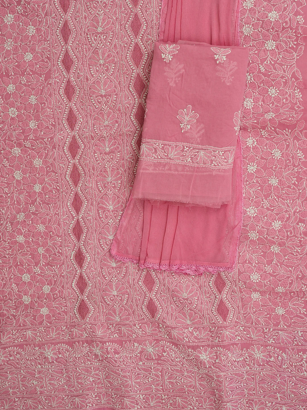 Ada Hand Embroidered Pink Cotton Lucknowi Chikankari Unstitched Suit Piece 01A772947