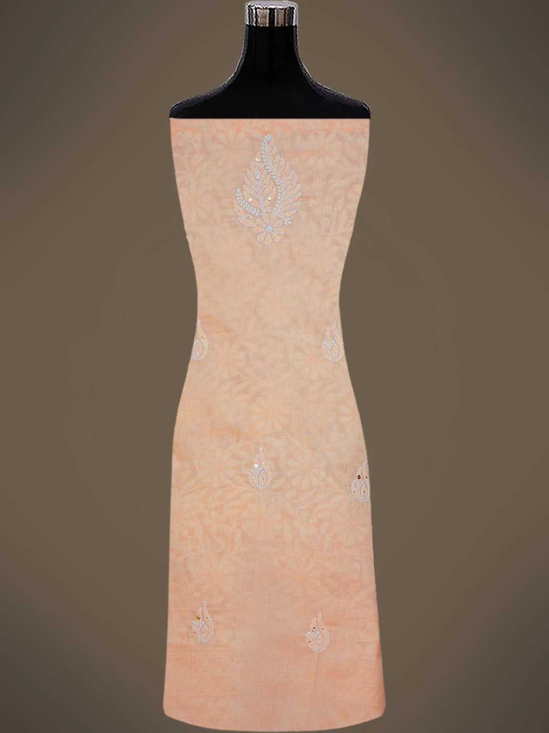 Ada Hand Embroidered Peach Cotton Lucknowi Chikankari Unstitched Suit Piece With Mukaish Work 01A659598