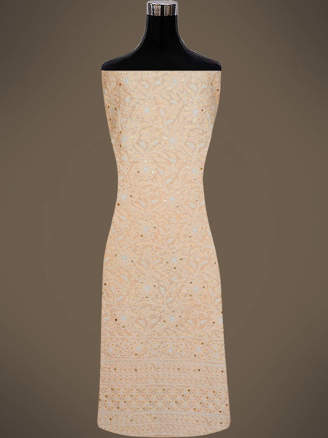 Ada Hand Embroidered Peach Cotton Lucknowi Chikankari Unstitched Suit Piece With Mukaish Work 01A659598