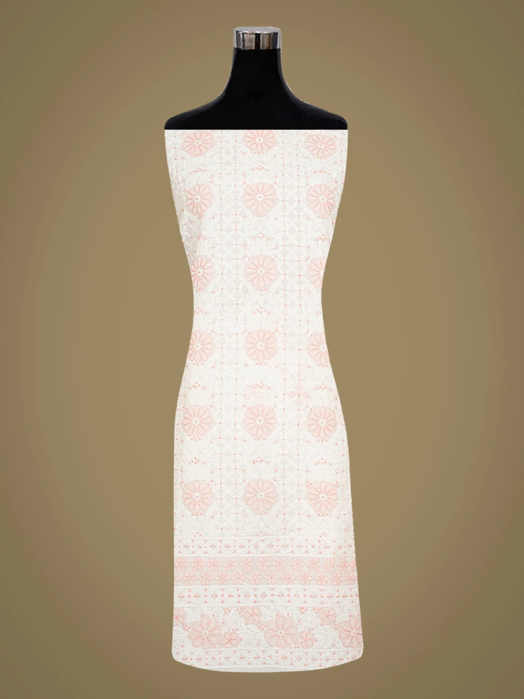 Ada Hand Embroidered White Cotton Lucknowi Chikankari Unstitched Suit Piece With Cutdana Work 01A690033
