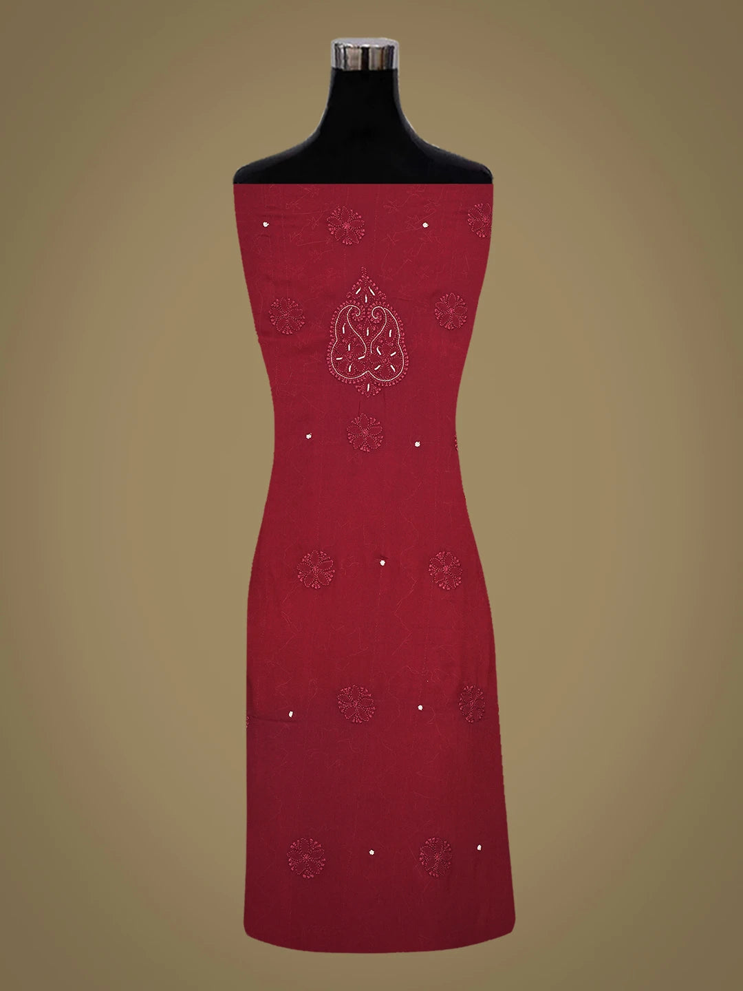 Ada Hand Embroidered Maroon Viscose Georgette Lucknowi Chikankari Unstitched Kurta Dupatta Set With Pearl Work 01A751242