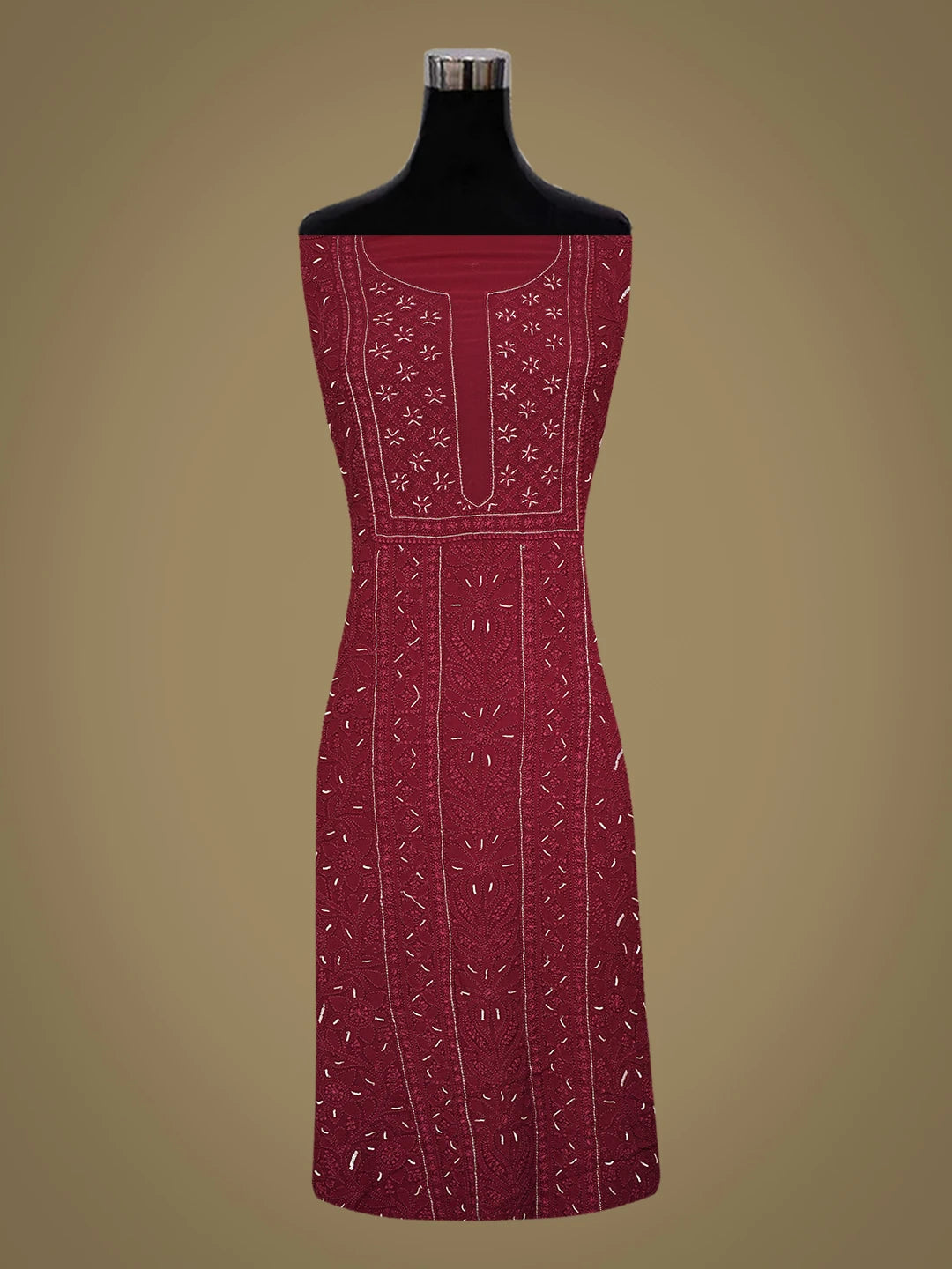 Ada Hand Embroidered Maroon Viscose Georgette Lucknowi Chikankari Unstitched Kurta Dupatta Set With Pearl Work 01A751242