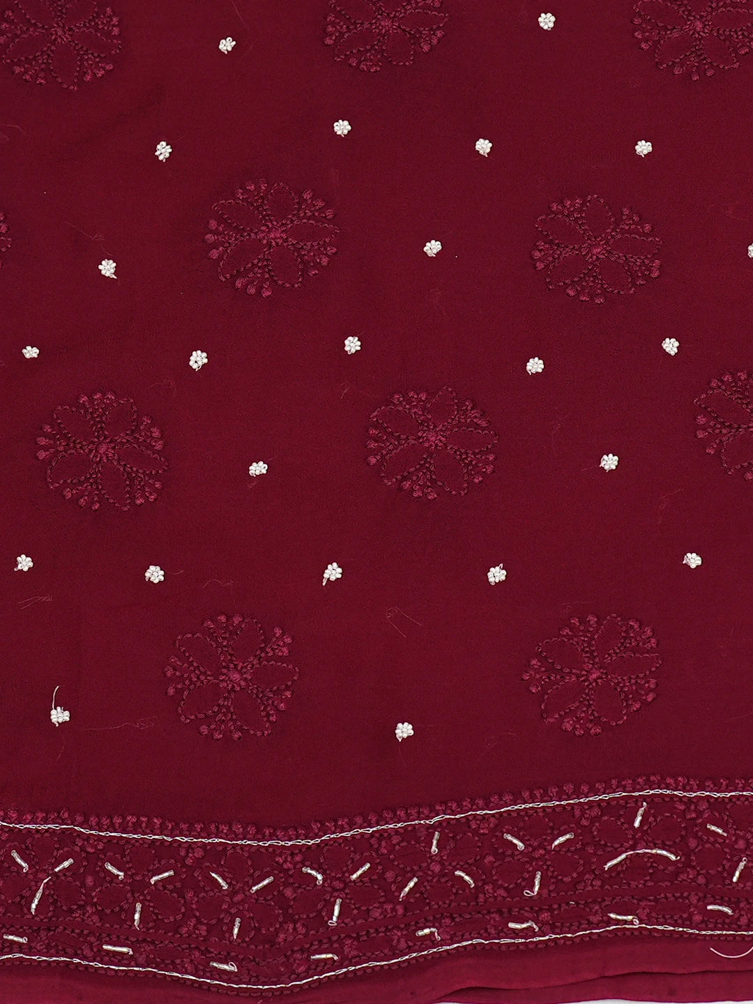 Ada Hand Embroidered Maroon Viscose Georgette Lucknowi Chikankari Unstitched Kurta Dupatta Set With Pearl Work 01A751242