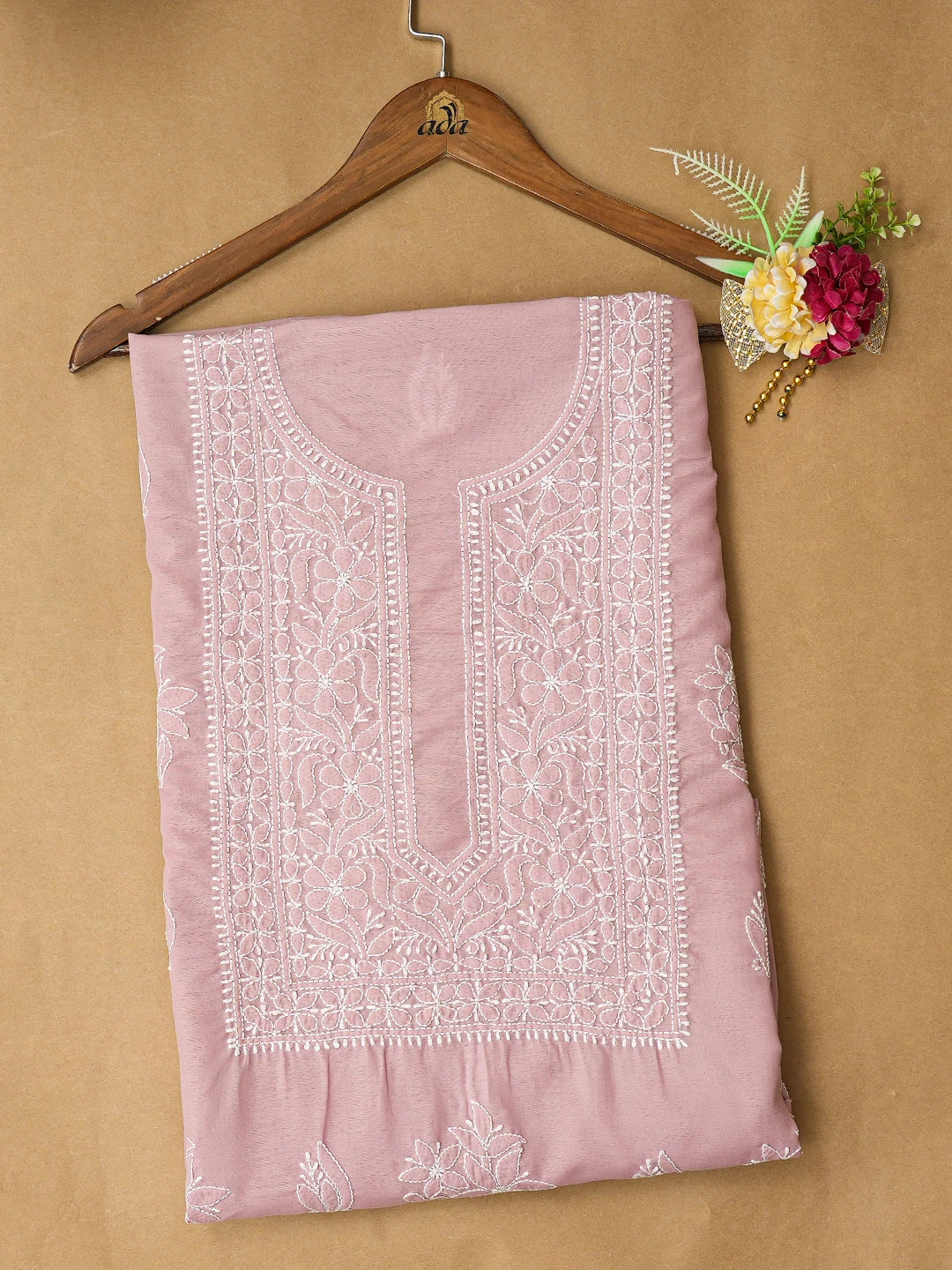 Ada Hand Embroidered Mauve Cotton Lucknowi Chikankari Unstitched Kurta Piece 01A772856