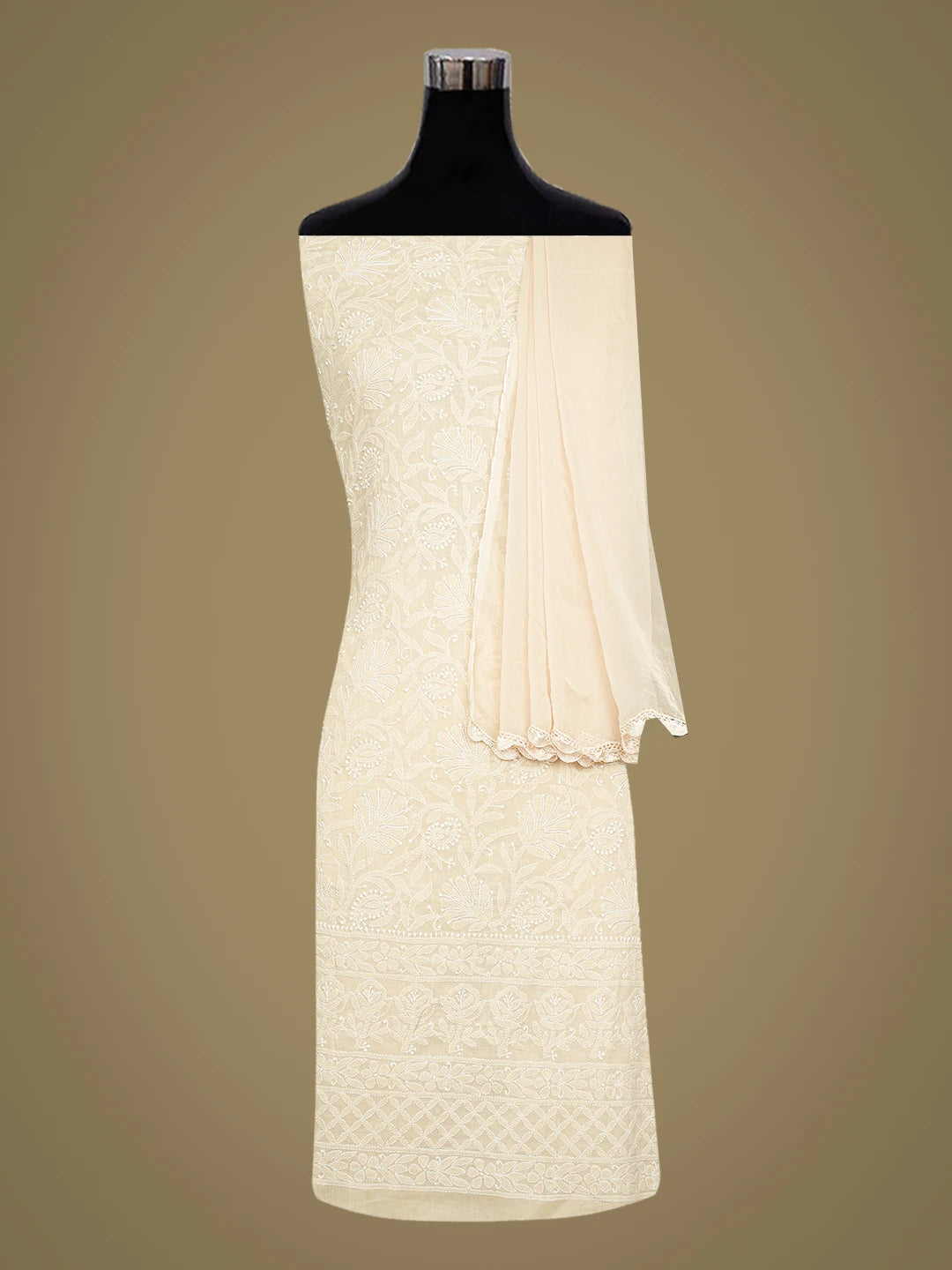 Ada Hand Embroidered Fawn Cotton Lucknowi Chikankari Unstitched Suit Piece 01A728840