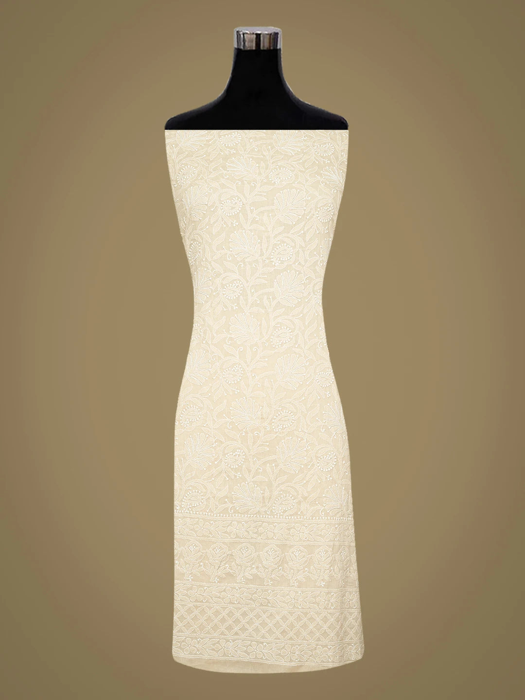 Ada Hand Embroidered Fawn Cotton Lucknowi Chikankari Unstitched Suit Piece 01A728840