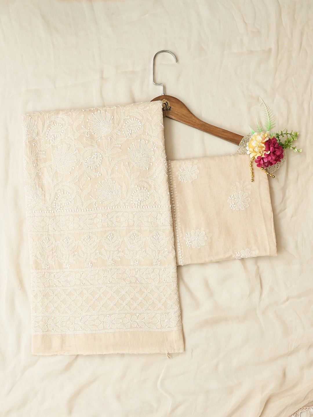 Ada Hand Embroidered Fawn Cotton Lucknowi Chikankari Unstitched Suit Piece 01A728840