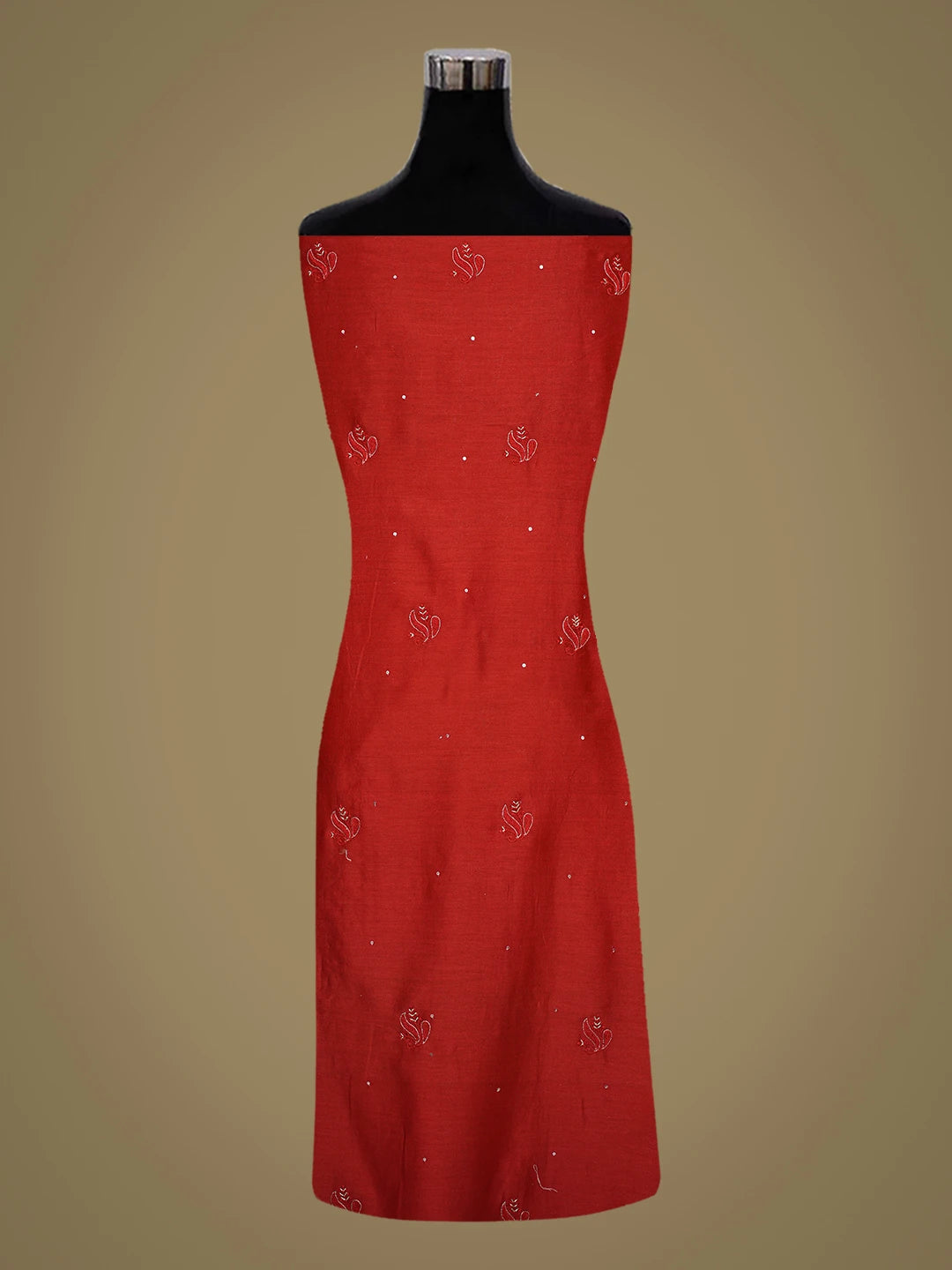 Ada Hand Embroidered Red Chanderi Lucknowi Chikankari Unstitched Kurta Dupatta Set With Cutdana Work 01A422765