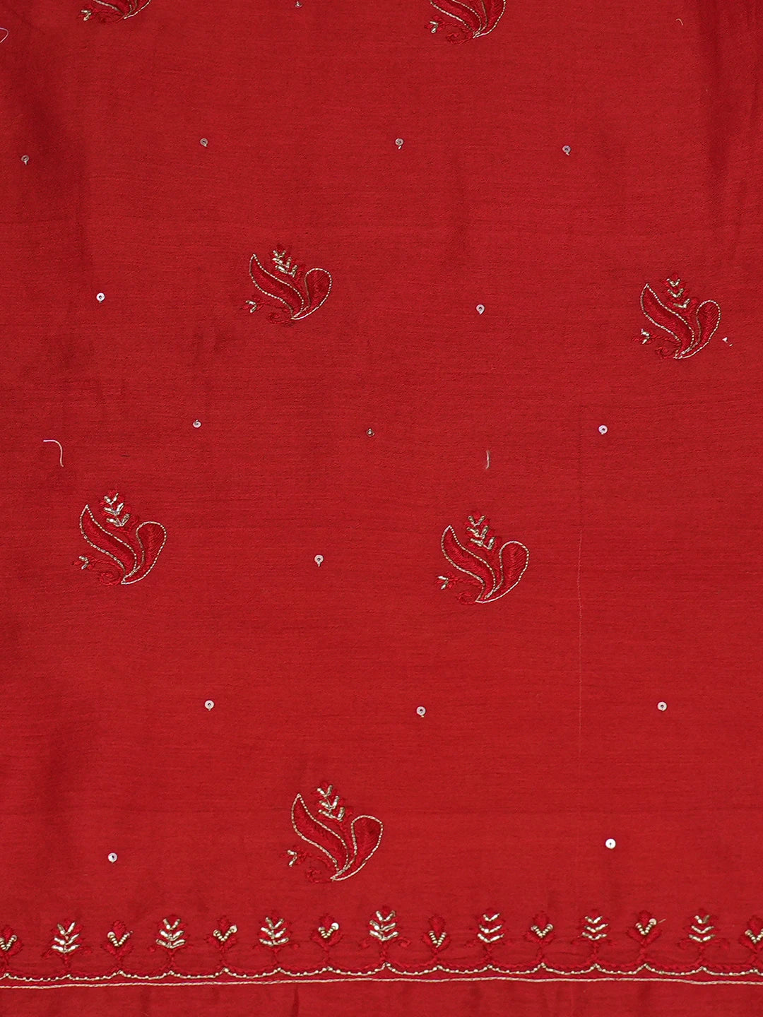 Ada Hand Embroidered Red Chanderi Lucknowi Chikankari Unstitched Kurta Dupatta Set With Cutdana Work 01A422765