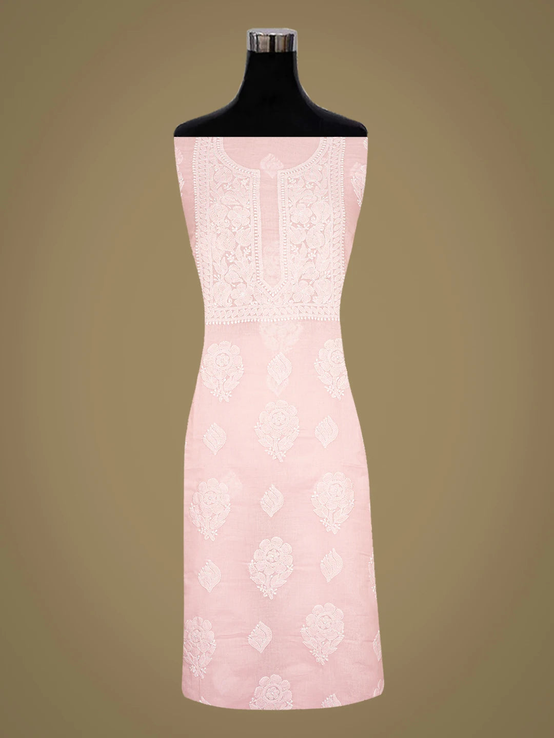 Ada Hand Embroidered Light Pink Cotton Lucknowi Chikankari Unstitched Kurta Piece 01A772853