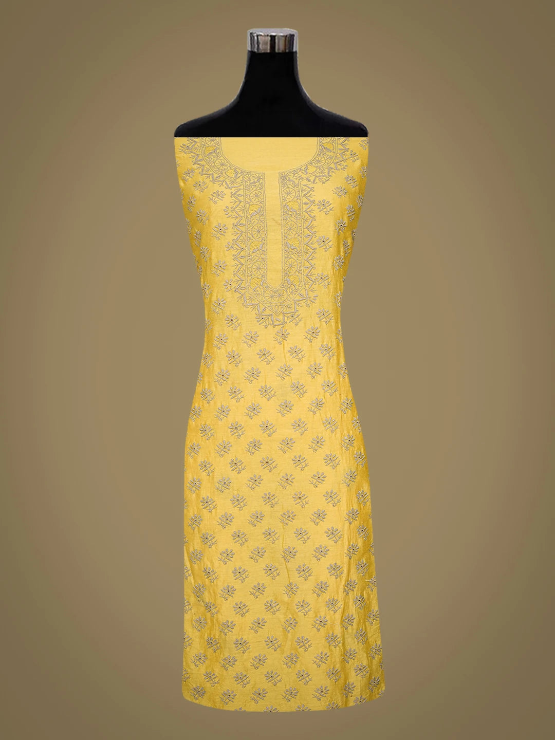 Ada Hand Embroidered Yellow Chanderi Lucknowi Chikankari Unstitched Kurta Dupatta Set 01A754241