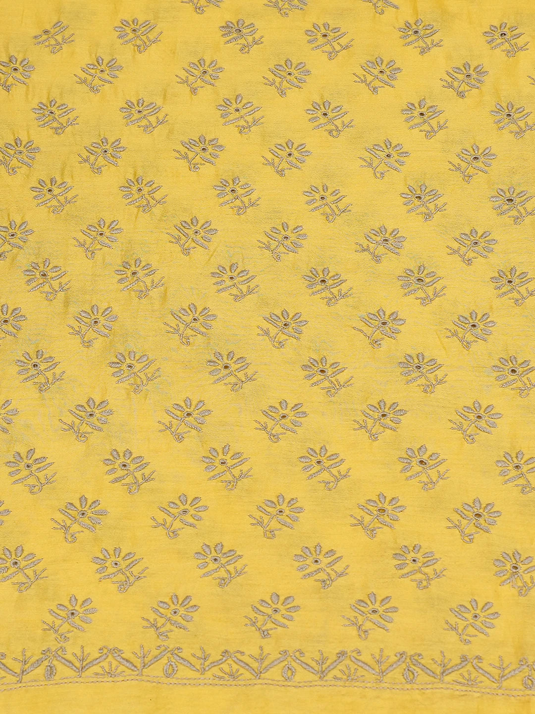 Ada Hand Embroidered Yellow Chanderi Lucknowi Chikankari Unstitched Kurta Dupatta Set 01A754241