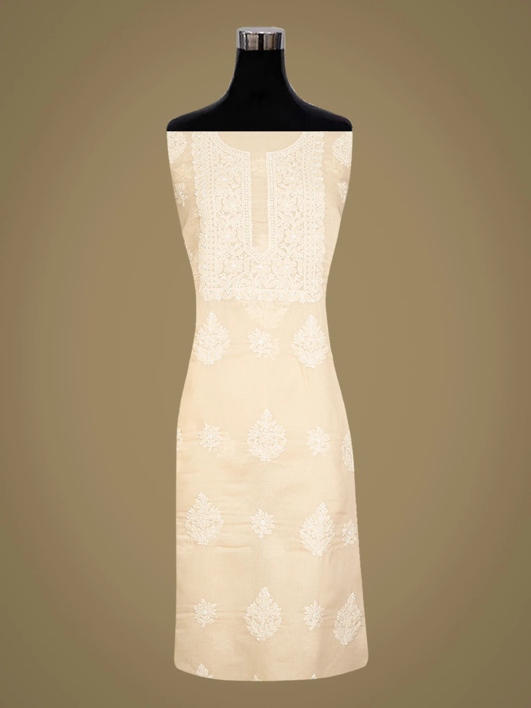 Ada Hand Embroidered Fawn Cotton Lucknowi Chikankari Unstitched Kurta Piece 01A772842