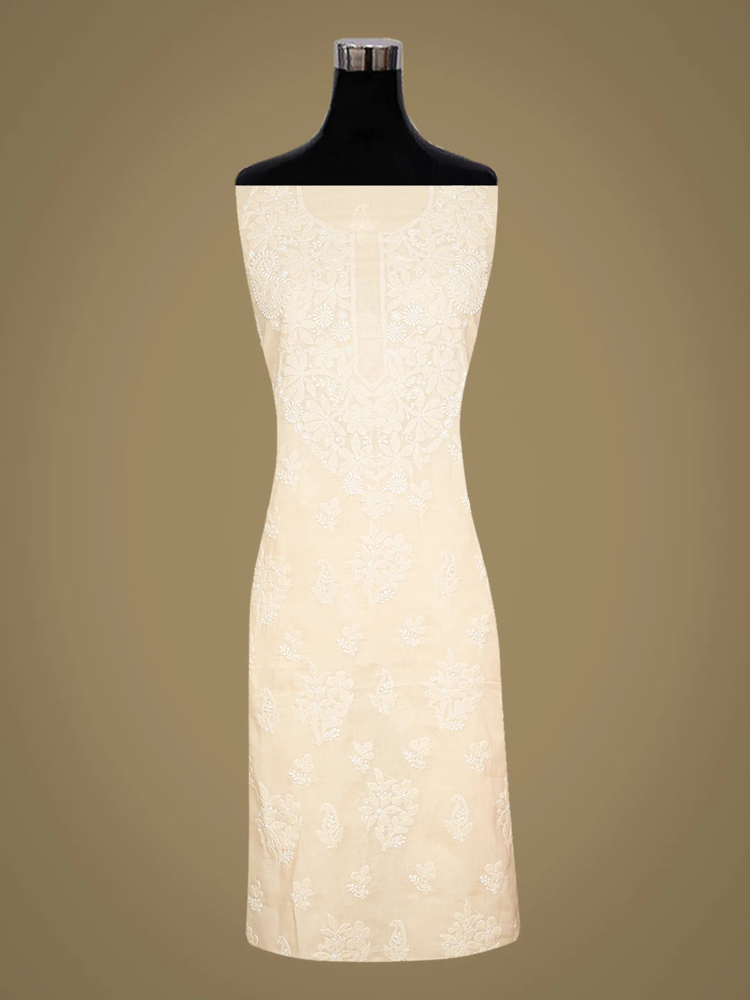 Ada Hand Embroidered Fawn Cotton Lucknowi Chikankari Unstitched Suit Piece 01A670781