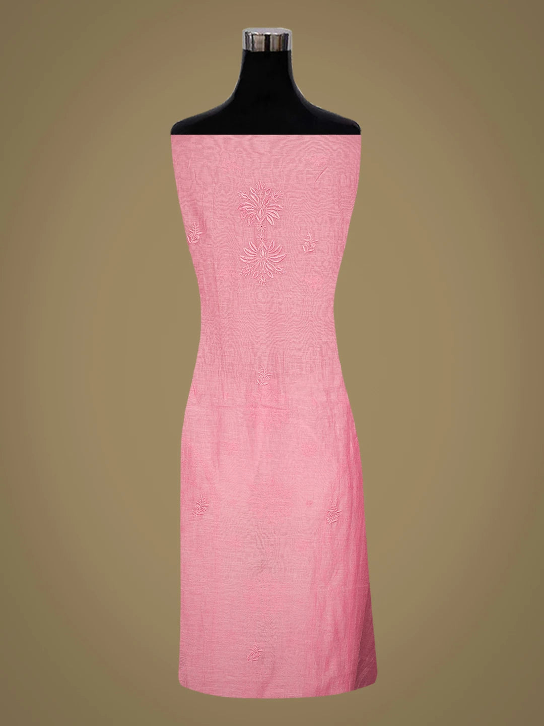 Ada Hand Embroidered Onion Pink Chanderi Lucknowi Chikankari Unstitched Kurta Dupatta Set 01A643168