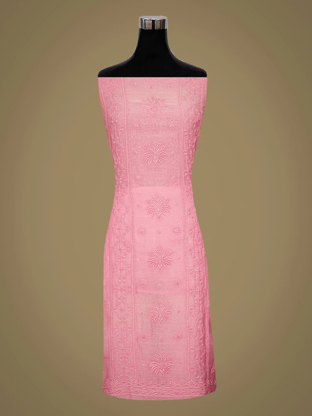 Ada Hand Embroidered Onion Pink Chanderi Lucknowi Chikankari Unstitched Kurta Dupatta Set 01A643168