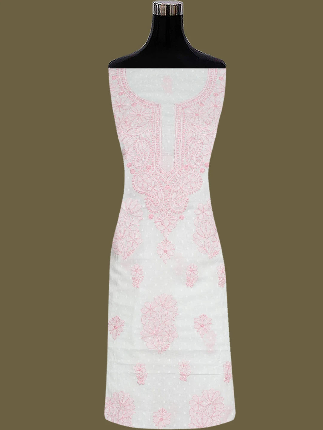 Ada Hand Embroidered White Cotton Lucknowi Chikankari Unstitched Suit Piece 01A764947