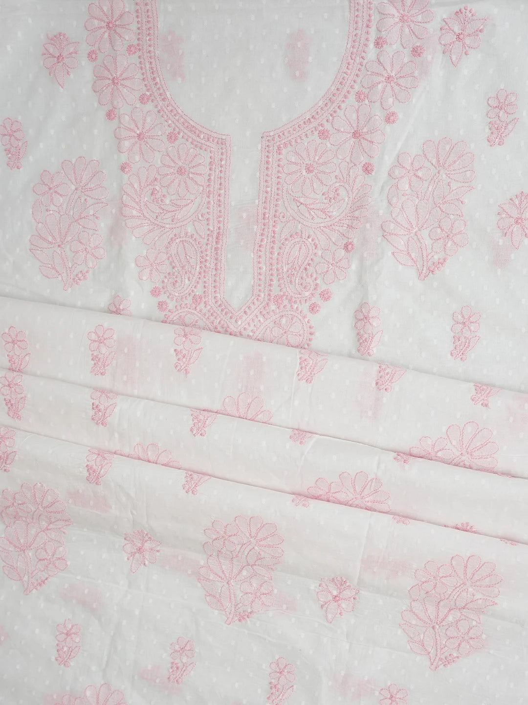 Ada Hand Embroidered White Cotton Lucknowi Chikankari Unstitched Suit Piece 01A764947