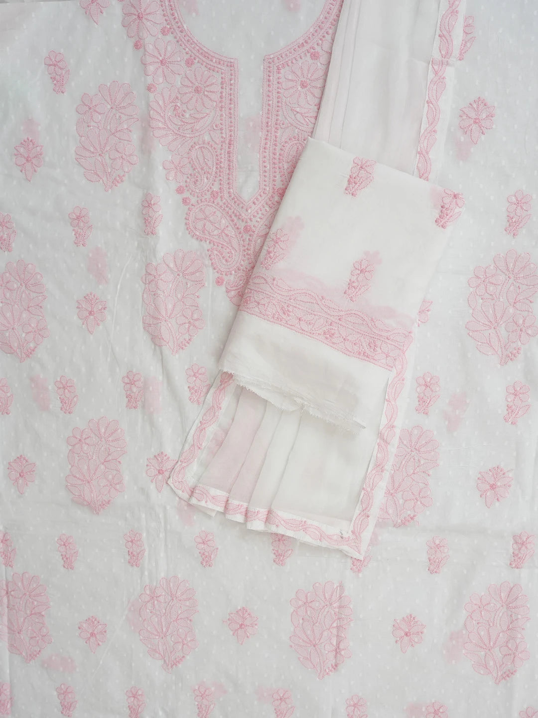 Ada Hand Embroidered White Cotton Lucknowi Chikankari Unstitched Suit Piece 01A764947