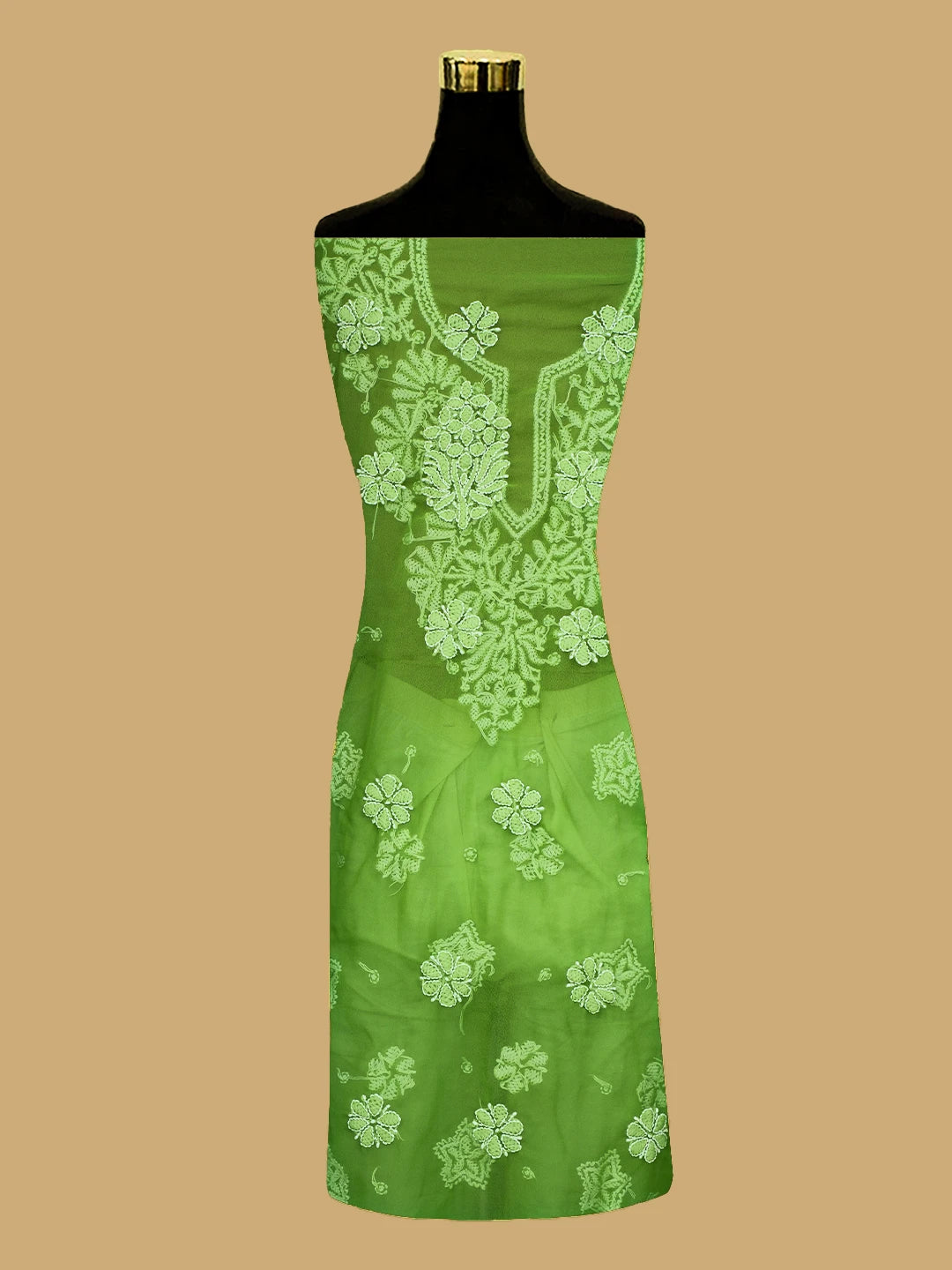 Ada Hand Embroidered Green Georgette Lucknowi Chikankari Unstitched Kurta Piece 01A751451