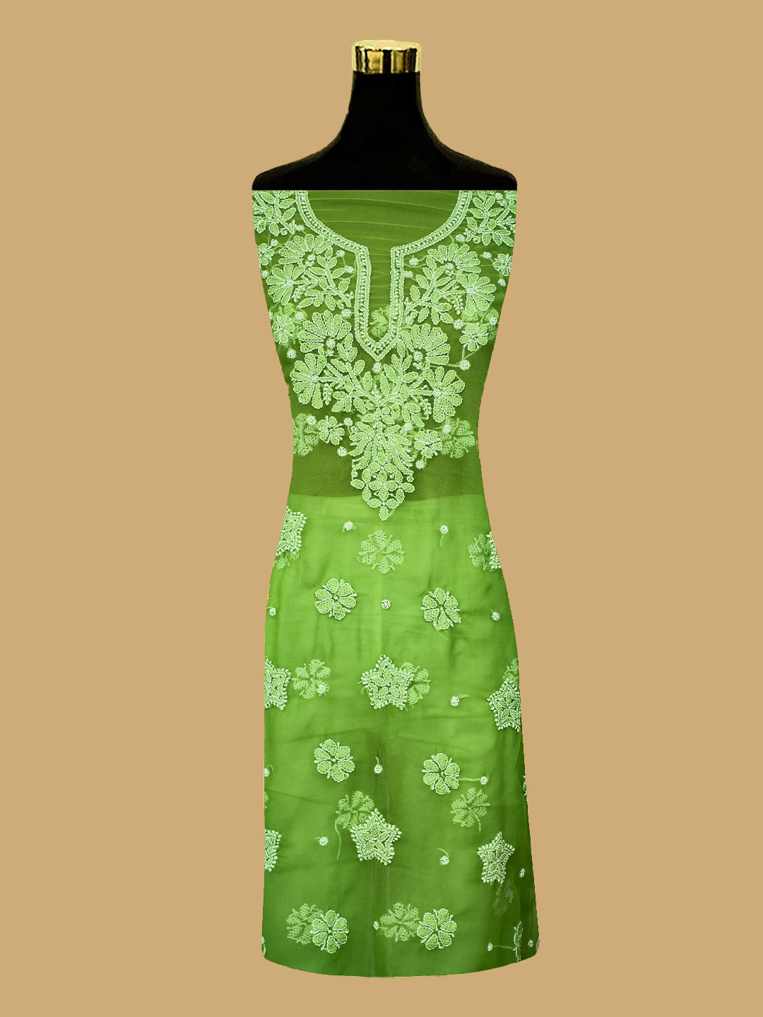 Ada Hand Embroidered Green Georgette Lucknowi Chikankari Unstitched Kurta Piece 01A751451