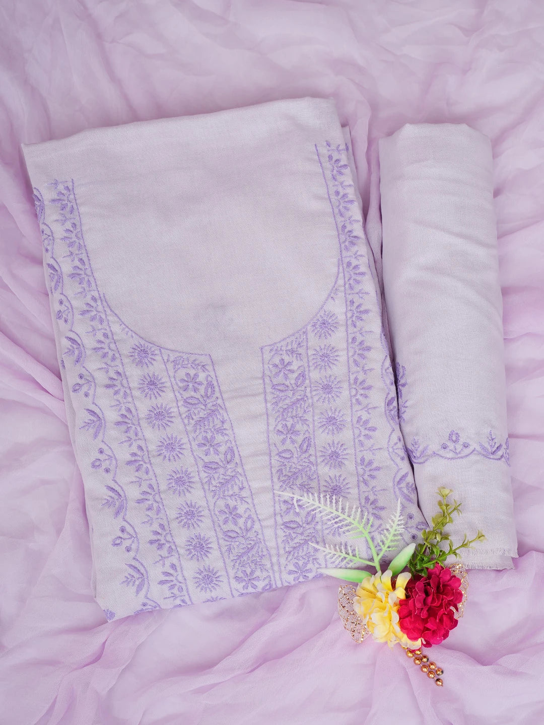 Ada Hand Embroidered Mauve Cotton Lucknowi Chikankari Unstitched Suit Piece 01A440761