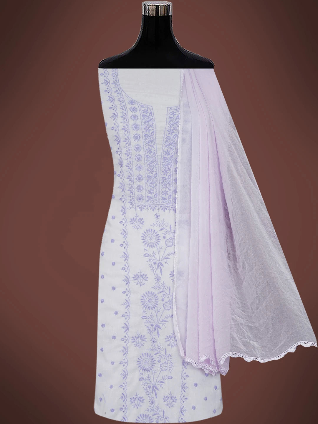 Ada Hand Embroidered Mauve Cotton Lucknowi Chikankari Unstitched Suit Piece 01A440761