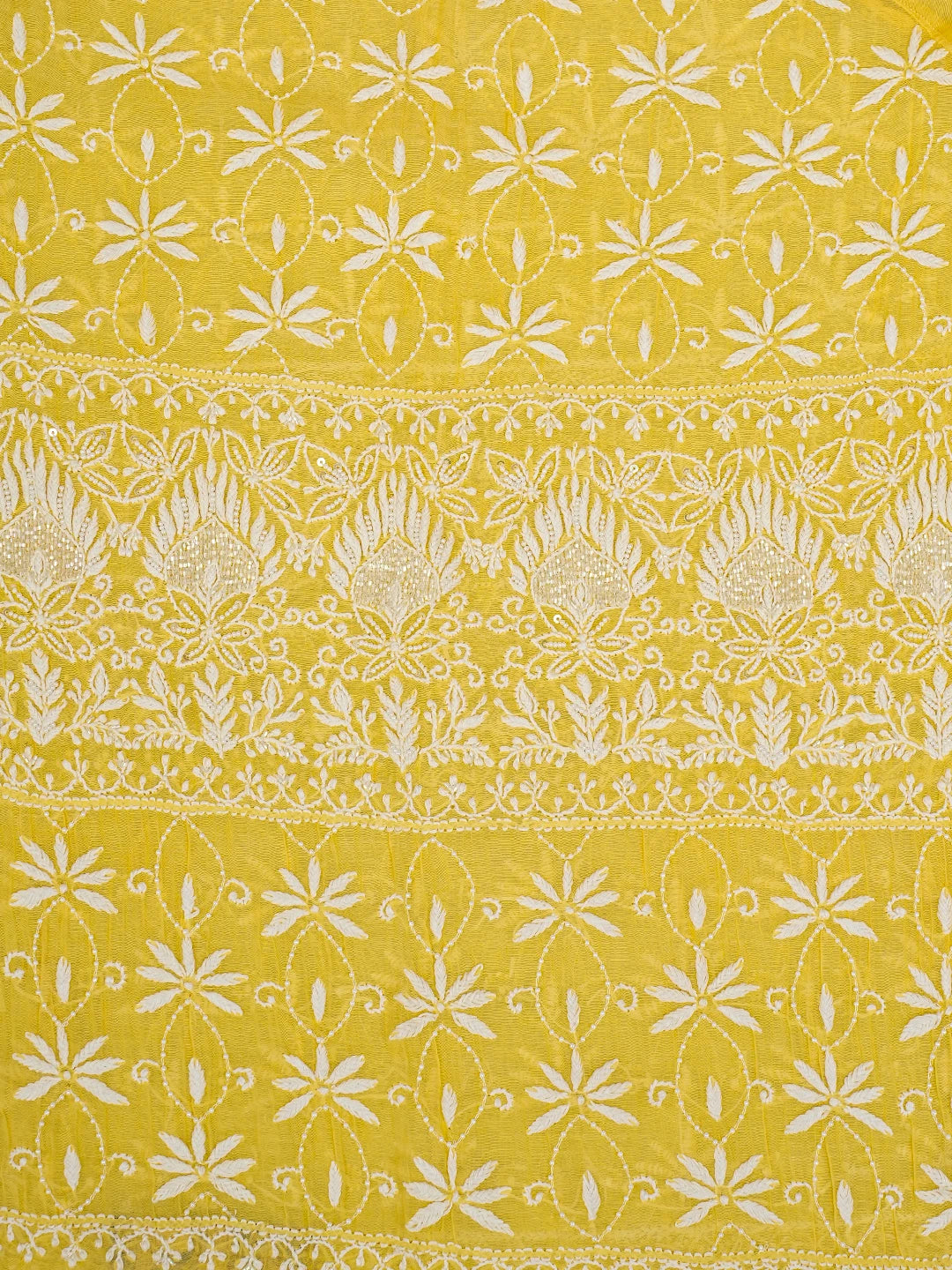 Ada Hand Embroidered Yellow Chanderi Lucknowi Chikankari Semi-Stitched Kurta Dupatta Set with Cutdana Work 01A722422