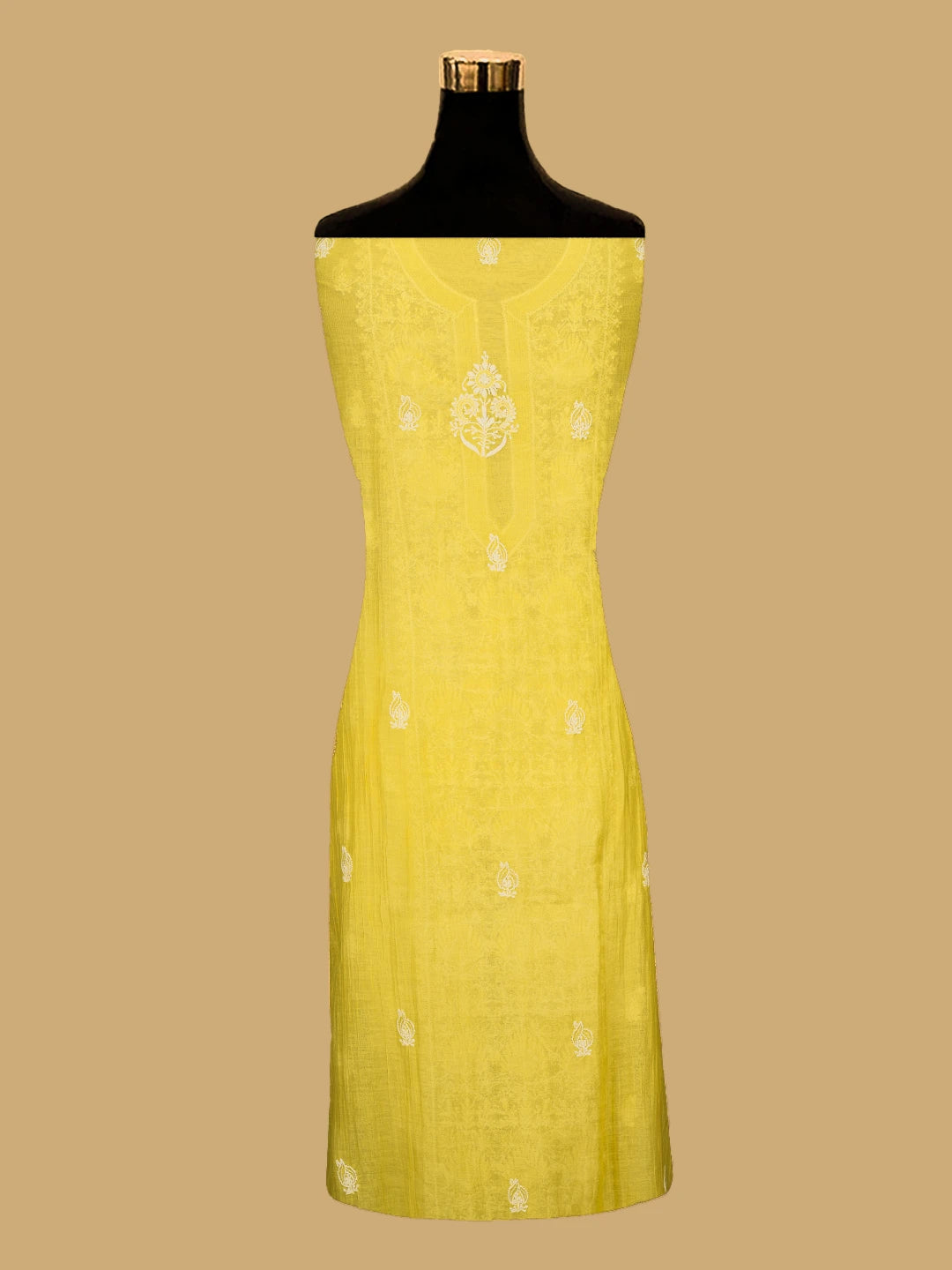 Ada Hand Embroidered Yellow Chanderi Lucknowi Chikankari Semi-Stitched Kurta Dupatta Set with Cutdana Work 01A722422