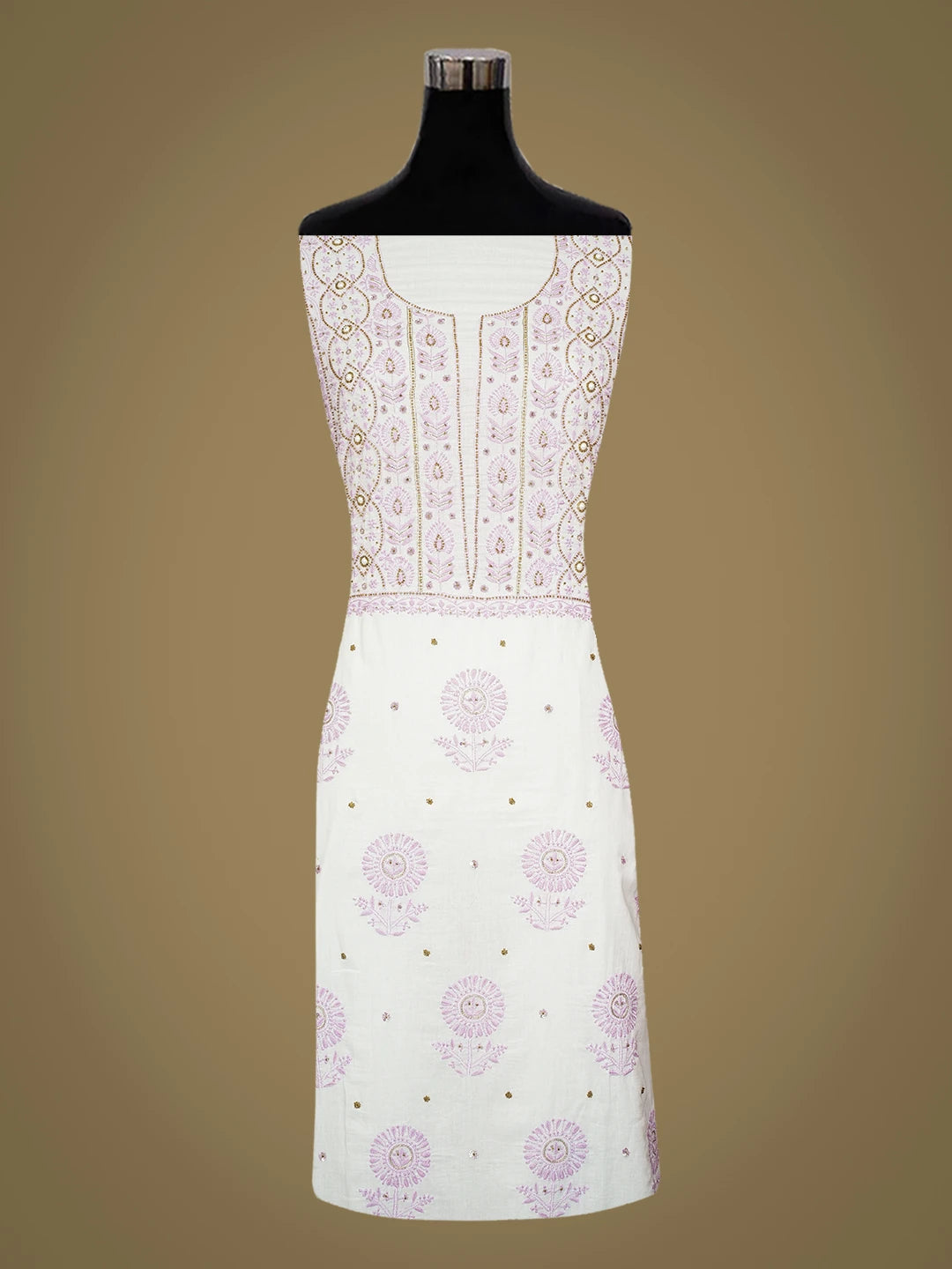 Ada Hand Embroidered White Cotton Lucknowi Chikankari Unstitched Kurta Dupatta Set 01A548549