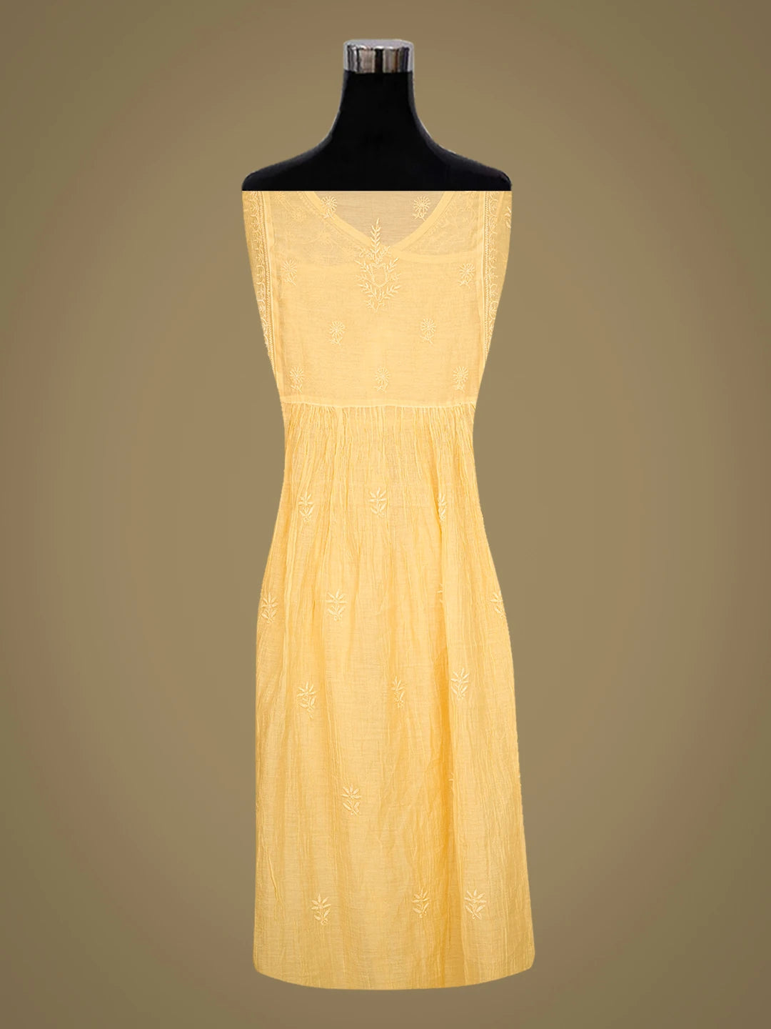 Ada Hand Embroidered Yellow Chanderi Lucknowi Chikankari Semi-Stitched Kurta Dupatta Set 01A741498