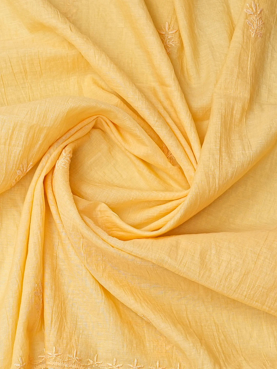 Ada Hand Embroidered Yellow Chanderi Lucknowi Chikankari Semi-Stitched Kurta Dupatta Set 01A741498