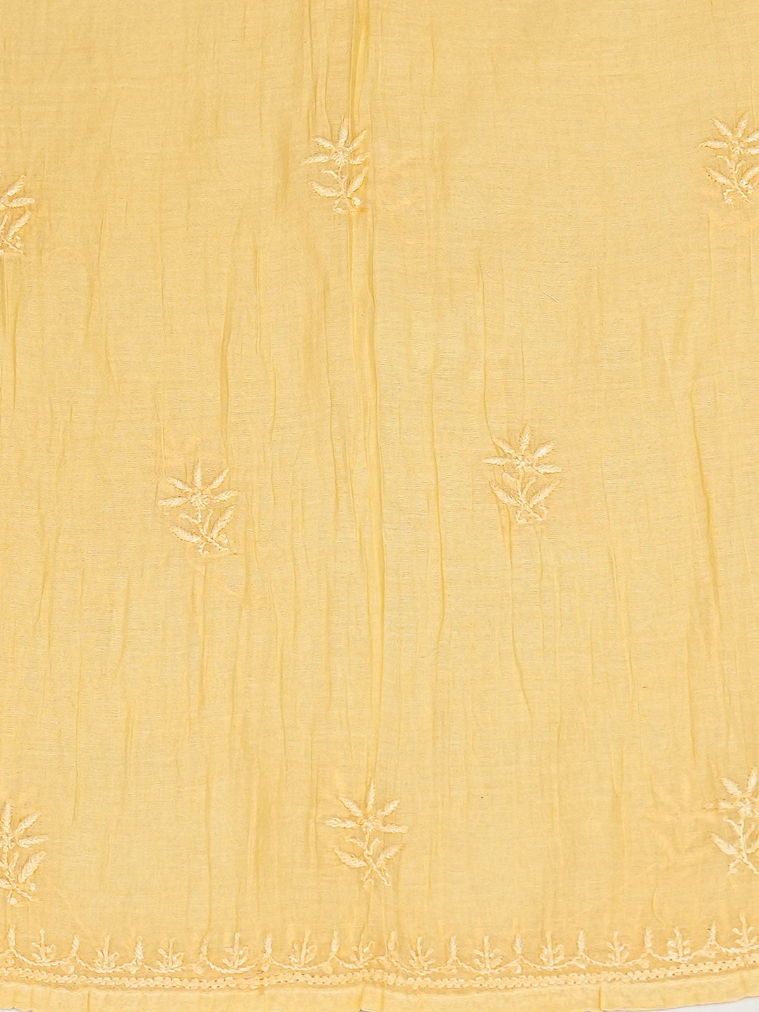 Ada Hand Embroidered Yellow Chanderi Lucknowi Chikankari Semi-Stitched Kurta Dupatta Set 01A741498