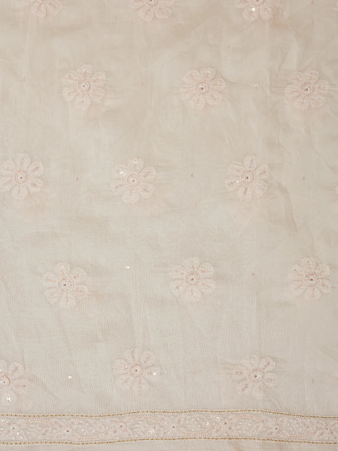Ada Hand Embroidered Light Peach Chanderi Lucknowi Chikankari Unstitched Kurta Dupatta Set with Cutdana Work 01A584729
